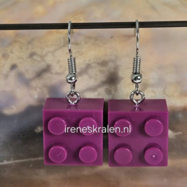 RZ 0027: Oorbellen met Lego-Blokjes Fuchsia
