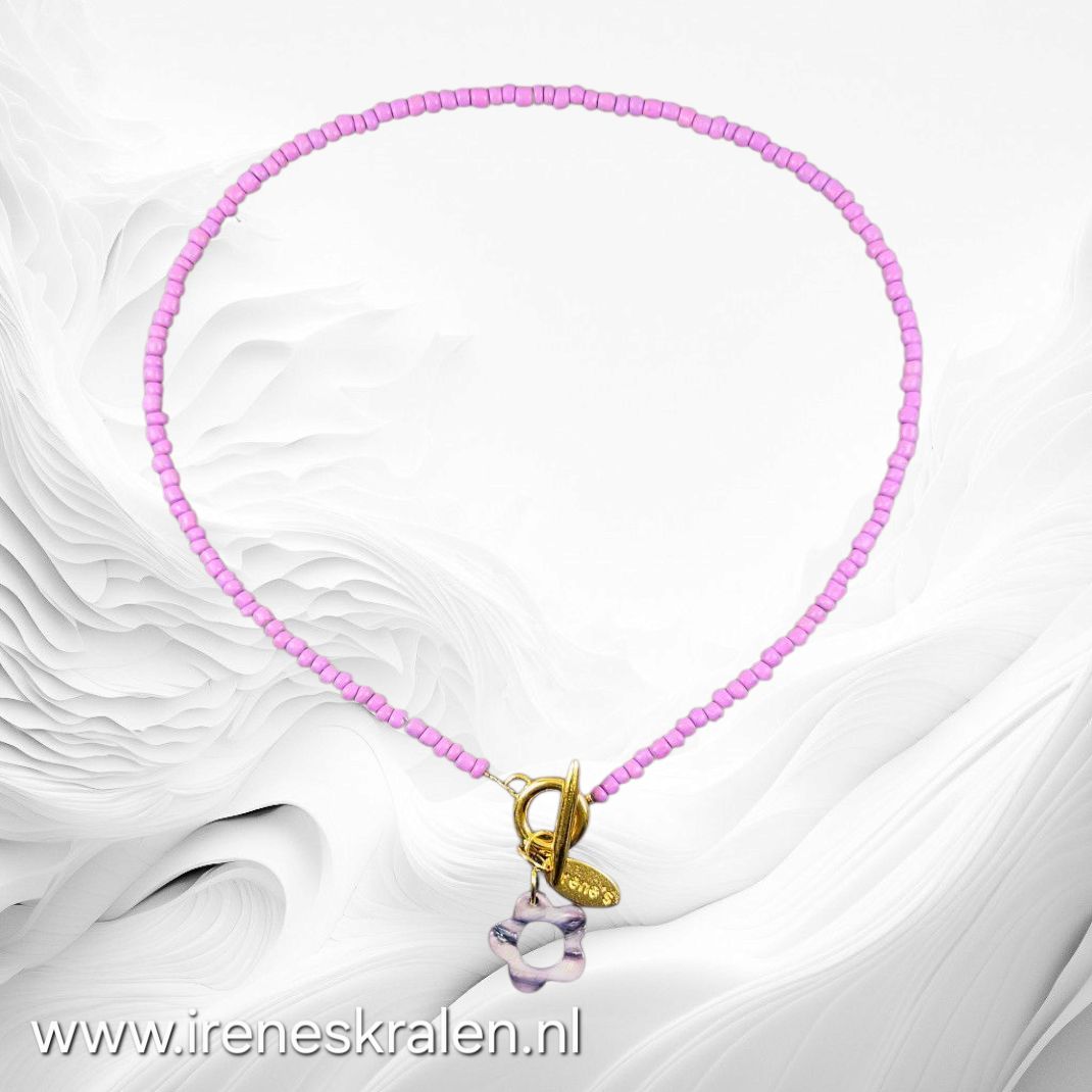 PRS 0014: Ketting paars/roze kleine glaskraaltjes