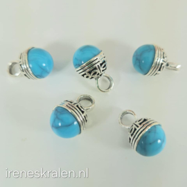 BDM 0000: Bedel/Hangertje met Faux Turquoise, ca 19mm