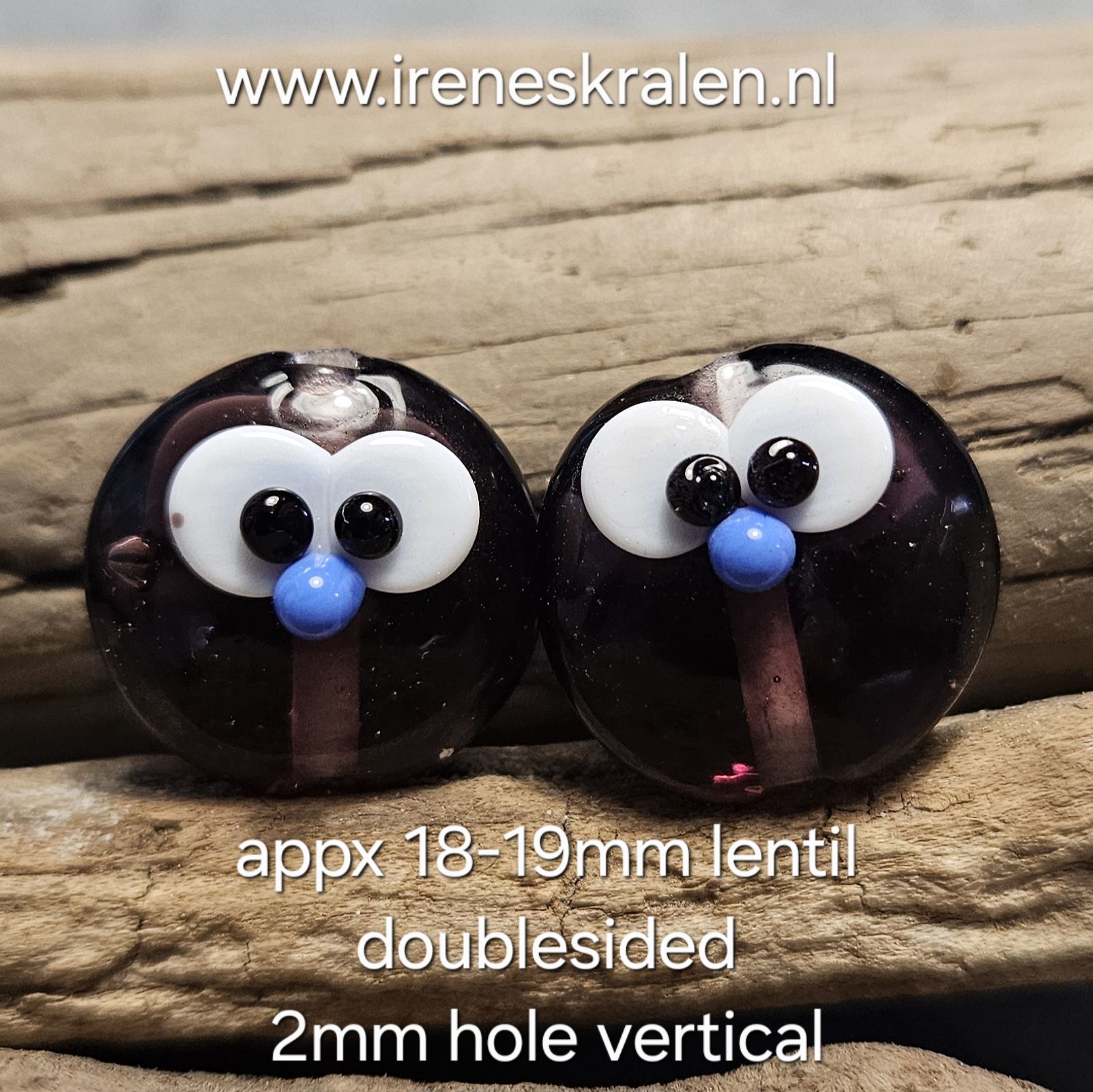 IKPR031: DuoSet Cuties DonkerAmethist, ca 18-19mm dubbelzijdig