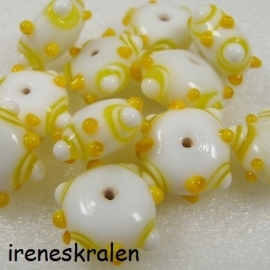 GE37: Rondell Lampwork Bumps White/Yellow, 8x18mm (1.7mm hole)