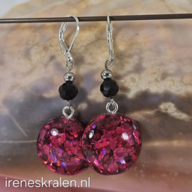 RD 0060: Oorbellen met Glitters Rood-Roze