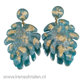 TU0002: Oorbellen Turquoise & Goudfoil, glittertjes