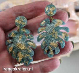 TU0002: Oorbellen Turquoise & Goudfoil, glittertjes