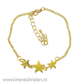 WI 0028: Armbandje goudkleur Sterretjes, ca 17,5cm + verlengkettinkje