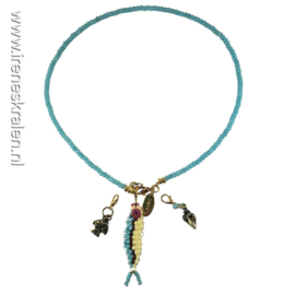 TU0007: Ketting met wisselbare bedels goudkleur, ca 45,5cm