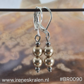 BR0090: Oorbellen met GlasParels Beige/Champagne 6mm