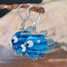 TU0088: Lampwork Oorbellen Vissen Aqua