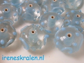 GAq118: Rondell transparant met aqua decoratie, 11x17mm * #India Lampwork#