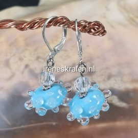 BL0050: Lampwork Oorbellen SkyBlue