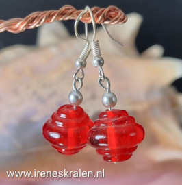 RD 0018: Lampwork Oorbellen Transparant Rood