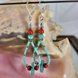 TU0047: Oorbellen Turquoise & Rood