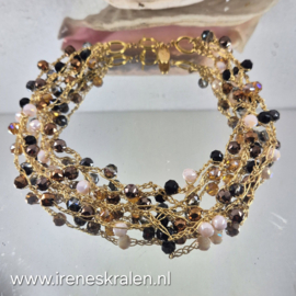 BR0000: Gave ketting in bruin, beige en goudkleur !