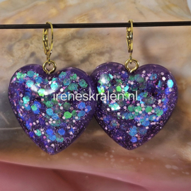 PRS 0006: Oorbellen GlitterHarten Paars
