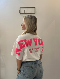 New York T-Shirt Wit/Roze
