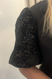 Bo Blazer Suede Glitter Pofmouw - Zwart