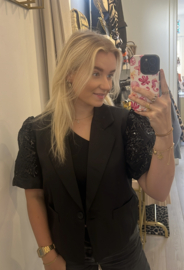 Bo Blazer Suede Glitter Pofmouw - Zwart