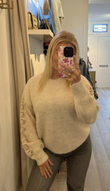 Fay Sweater bewerkte mouw - Beige