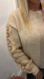 Fay Sweater bewerkte mouw - Beige