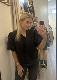 Bo Blazer Suede Glitter Pofmouw - Zwart