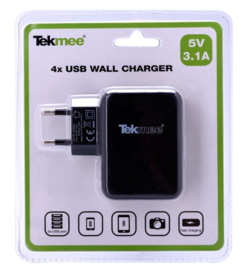 Tekmee USB adapter 220V 4 poorten 4.8A 