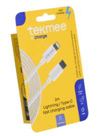 Tekmee data/oplaadkabel  2mtr Type-C / Iphone 20W 2A