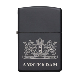 Zippo zwart zilver Amsterdam stadswapen