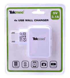 Tekmee USB adapter 220V 4 poorten 4.8A 