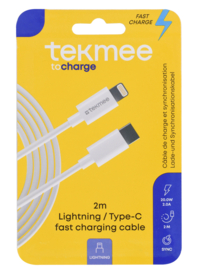 Tekmee data/oplaadkabel  2mtr Type-C / Iphone 20W 2A