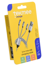 Tekmee 3in1 oplaadkabel MicroUSB-Iphone-USB C 