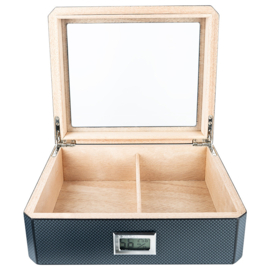 Humidor Carbon met glasdeksel 26x22x9cm