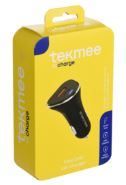 Tekmee auto adapter 2 poorten Type-C+USB snellader 20W 3A