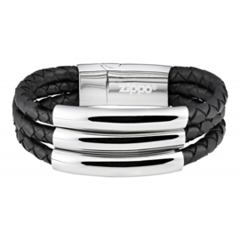 Zippo Steel Braided Leather Bracelet - 22 x 1.85 x 08