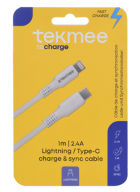 Tekmee data/oplaadkabel  1mtr Type-C / Iphone 2A