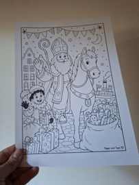 Sinterklaas in de stad Kleurplaat