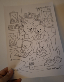 Paper and Tape Berenfamilie Kleurplaat