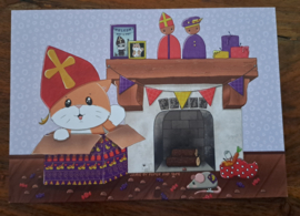 Jamie the Cat op Sinterklaasavond ansichtkaart