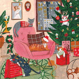 Katten met Kerst ansichtkaart