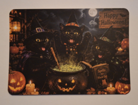 Zwarte Katten Halloween ansichtkaart