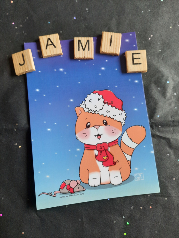 Jamie the Cat Kerst 2020 ansichtkaart 1
