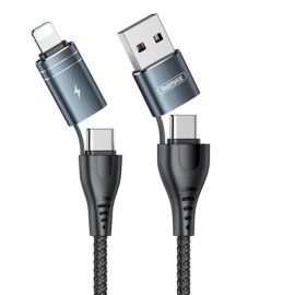 Snellaadkabel 4in1 USB Typ C/ USB - USB Typ C/ Lightning 2.4 A 1,2m