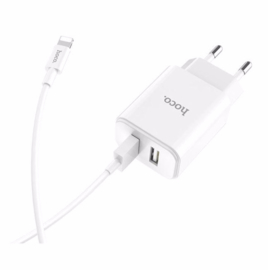 HOCO oplader 2.1A 2x USB met stekker en Lightning iPhone kabel