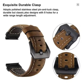 QuickFit Leren Horlogeband 26mm / 22mm voor Garmin Fenix, Epix & Tactix Series – Luxe Echt Leer met Snelsluiting