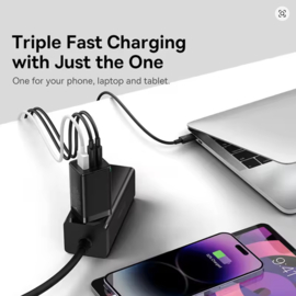 Baseus GaN5 Pro 65W Snellader | Dual USB-C Fast Charger PD & QC 4.0 voor iPhone 17 / 16 / 15 / 14 / 13, Laptop & Tablet