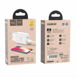 HOCO oplader 2.1A 2x USB met stekker en Lightning iPhone kabel