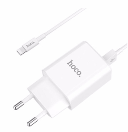 HOCO oplader 2.1A 2x USB met stekker en Lightning iPhone kabel