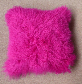 Fuchsia Mongolian Sheepskin Cushion