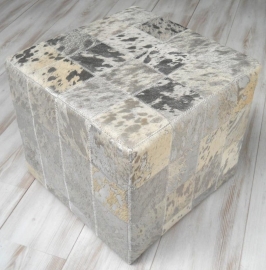 Cowhide Ottoman White Silver