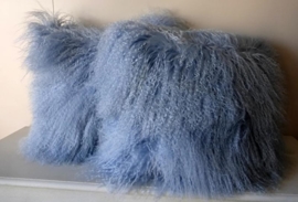 Light Blue Mongolian Sheepskin Cushion