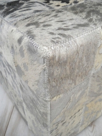 Cowhide Ottoman White Silver